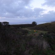 CoastCamp 081  Our camp from an overlook early in the morning : CoastCamp